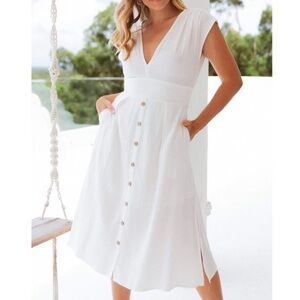 NWT Petal & Pup white midi length dress, Size 2